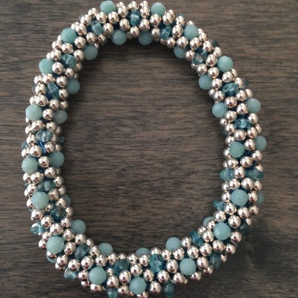 Sterling Silver, Amazonite & Kyanite Beaded Bracelet - Picture 2 of 4